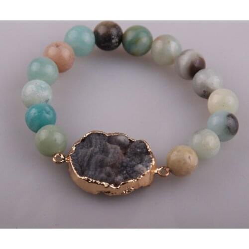 MOODPC Fashion Women Dress Armband 10mm Amazonite Natural Stone Stick Singles Druzy Bracelet