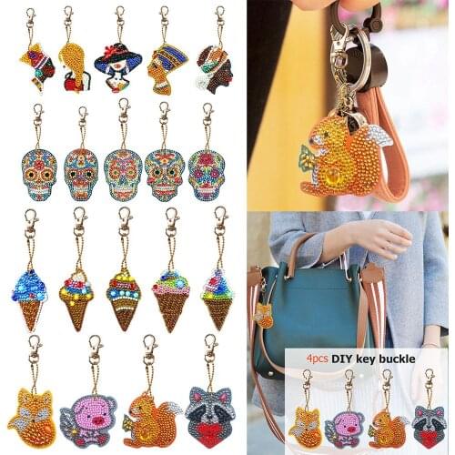5pcs/set Keychain DIY Full Drill Diamond Painting Cartoon Emotion Key Ring Diamond Painting Cross Stitch