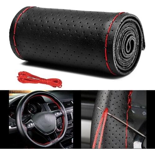 38CM Genuine Leather Car Steering Wheel Cover 100% Cowhide Braid With Needles Thread for Kia Ceed Optima Cerato Picanto 2019