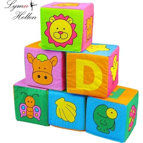 6PCS 1 Set Baby Cloth Stack Building Blocks Cubes Cartoon Animal Rattles Hand grasp Bricks Toys Cubes Colorful Toy Soft Foam