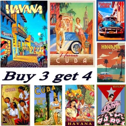 Havana Capital of Cuba Map Classic Vintage travel coated Decorative Poster Habana Travel Posters Wall Sticker Decor Gift