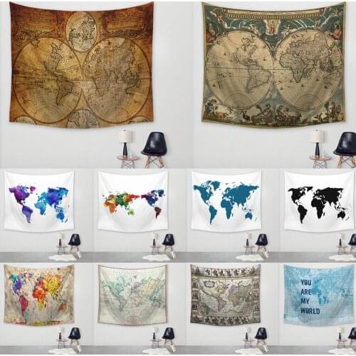 Retro Style Home Decor Tapestry World Map Cotton Blend Wall Tapestry Hanging Boho Hippie Tapestry Beach Coverlet Wall Art