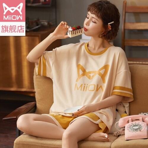 Cotton pyjamas with head for womens summer loose, large size womens cotton short-sleeved shorts thin style home wear suit