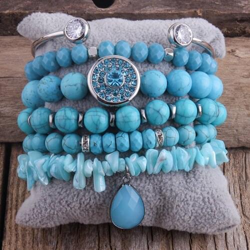 MD Fashion Boho Jewelry Accessory Blue /Red 6pc Stack Bracelet & Bangle Sets For Women Gift
