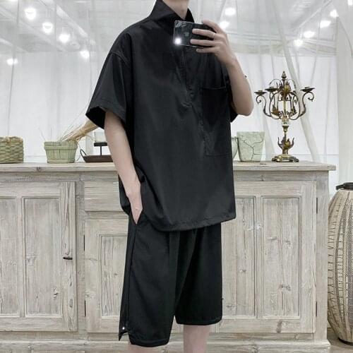 2021 (t-shirt+shorts) Summer Mens Smooth Fast Sports Suit Sets Black/grey Color Short Clothing Tracksuits Shorts Sets M-5XL