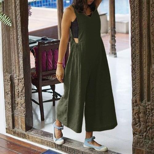 Vaatteet Store ♥ Womens Summer Loose Linen Jumpsuit V-Neck Casual Lace Jumpsuit Loose Trousers Fashion Women Clothes