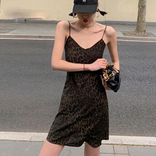 Strap Bodycon Mini Dress Sungtin V Neck Sexy Leopard Print Dress Women Backless Summer Dress Short Sleeveless Party Casual Long