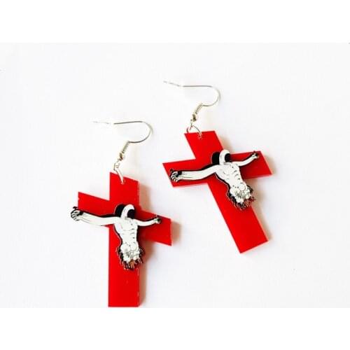 Neo Gothic Jesus Red Cross Drop Earrings Fashion Acrylic Earring Women Jewelry E20082