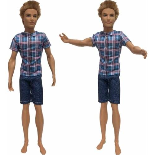 NK One Set Prince Doll Blue Plaid Suit Clothes Casual Clothes Pants For Barbie Doll Boyfriend Ken Doll Childrens Gifts 5x