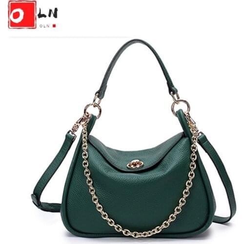 OLN Designer Chain Hobo Bag for Women Fashion Litchi Pebble Leather Female Lock Shoulder Bags Luxury Ladies Crossbody Handbag