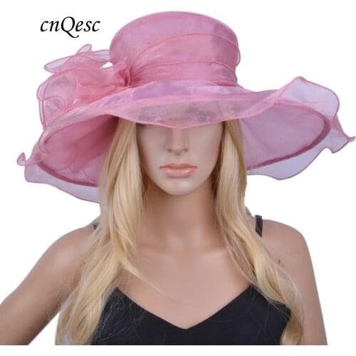 Blush pink big brim organza hat for Church