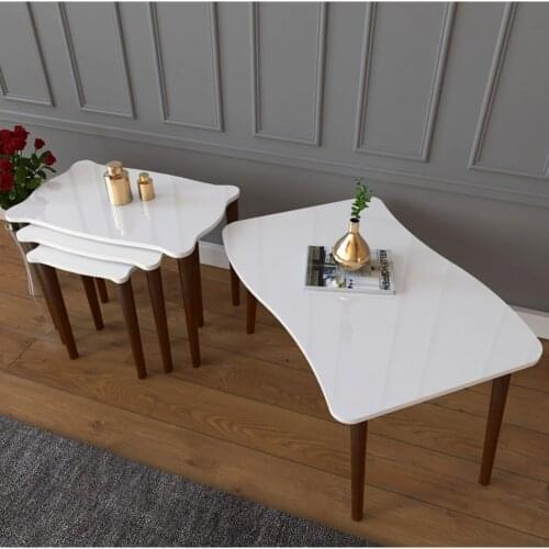 Modern Flora Mdf pcs set Zigon Coffee Table And Medium Tripod Takım-1. Grade Mdf + lacquer Paint: white-feet Walnut Color coffe table