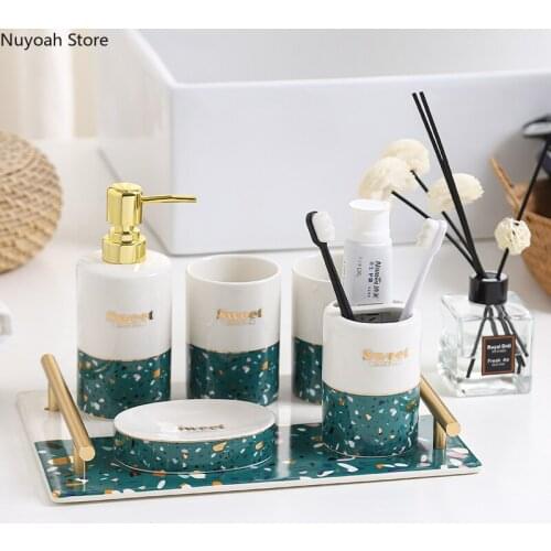 Light Luxury Bathroom Products Ceramic Mouth Cup Toothbrush Holder Lotion Bottle Soap Dish Bathroom Decoration Accessories