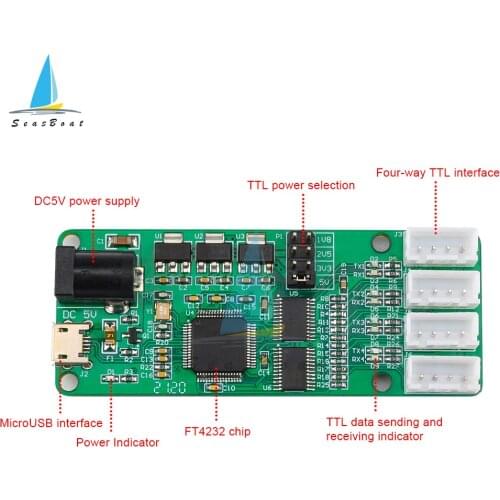 FT4232-4TTL USB to 4-way TTL Module UART Serial Port Module Micro USB Interface FT4232HL 5V 3.3V 2.5V 1.8V optional