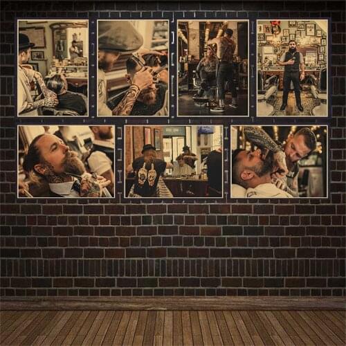 Vintage Hairdresser Barber Shop Tattoos Patterned Posters Kraft paper Wall Sticker Barber shop Home Decoration