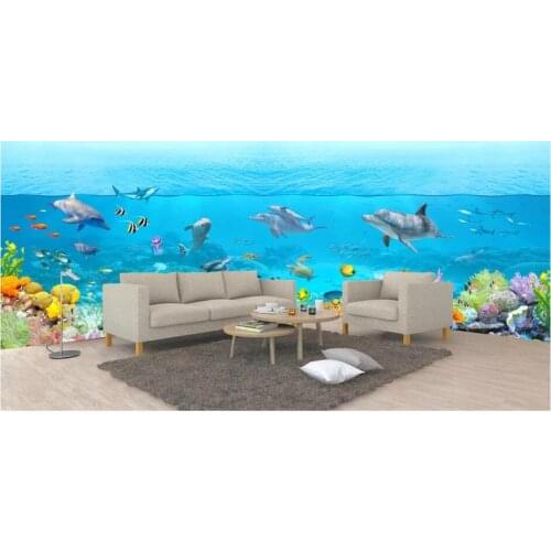 WDBH Custom photo mural 3d wallpaper Underwater world dolphin coral fish landscape decor 3d wall mural wallpaper for living room