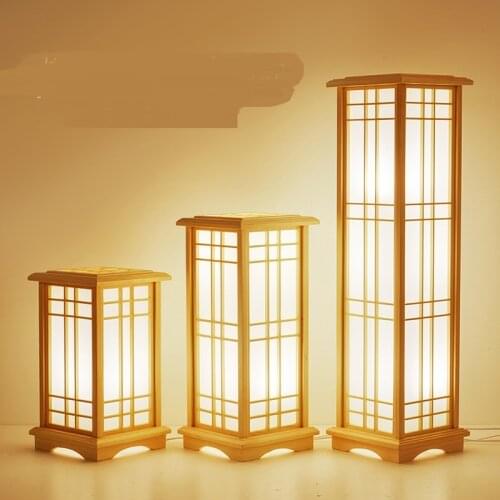 Japanese floor lamp solid wood lamp tatami table standard lamp Nordic and indoor wooden living room creative ZA MZ96