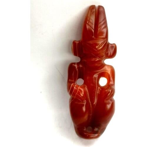 YIZHU CULTUER ART Collection Chinese Oid Natural red Agate Carving Hongshan Culture person Pendant