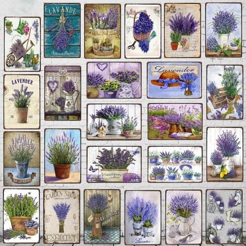 Garden Decoration Metal Tin Sign Purple Lavender Floral Retro Plaque Home Decoration Gardening Room Flower Shop Iron Painting