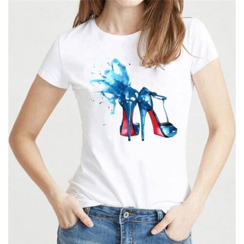 2020 NEW High Heel Perfume Tshirt Printed Luxury Makeup T Shirt Tops Gothic Streetwear Poleras Mujer White Tees Women Clothes