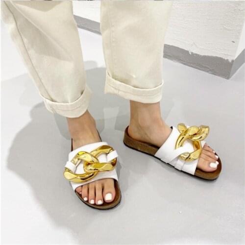 2021 Fashion Cork slippers Sandals Ladies Footwear Comfortable Large chain open toe platform womens shoes Female Summer Slipper