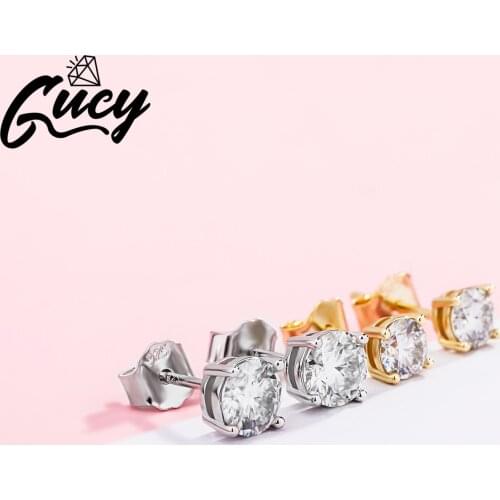 GUCY Fashion Round 3MM-5MM D Color Moissanite Earrings 925 Sterling Silver Jewelry For Women Gift