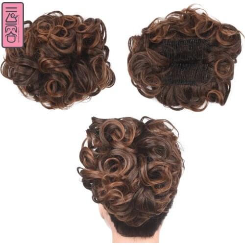 YUNRONG Synthetic Short Wavy Chignon for Women two Plastic Comb Clips Cover Hairpiece Elastic Rubber Band Bun Hair Accessories