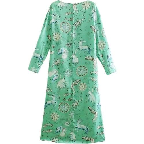 ZA 2021 Spring Boho Side Zipper Straight Kimono long Dresses Fashion Animal Print Vestido Thailand Women holiday Slim Midi Dress