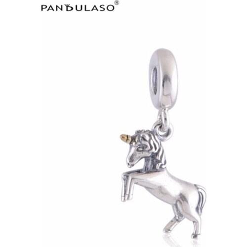 Gold Color Unicorn Dangle Beads For Jewelry Making Woman DIY Charms Fits Original Bracelets 925 Sterling Silver Jewelry Bead
