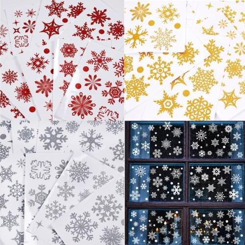 Gold Snowflake 2021 New Year Christmas Decoration Wall Decals Shop Double-sided Windows Cleaner Stickers Glass Door Decor Mural