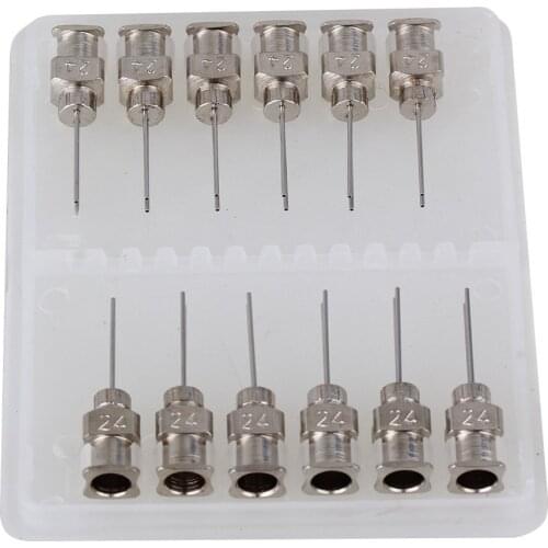 1/2'' Silver Stainless Steel Industrial Liquid Syringe Dispensing Needle with Double Blunt Tips Pack of 12 (24Ga)
