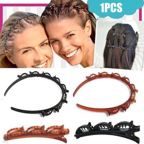 2020New Double Bangs Hairpin Multi-Layer Resin Hollow Woven Twist Plait Headband Girl Braided Hair Clip Tooth Design Style Tools