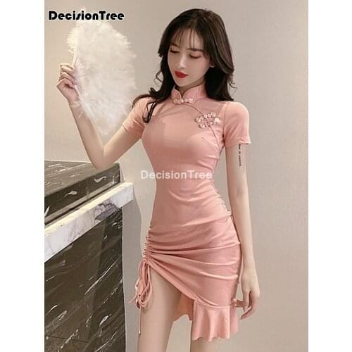 2021 vintage chinese style cheongsam dress womens satin qipao sexy party dress mujer vestidos satin short dress cheongsam qipao