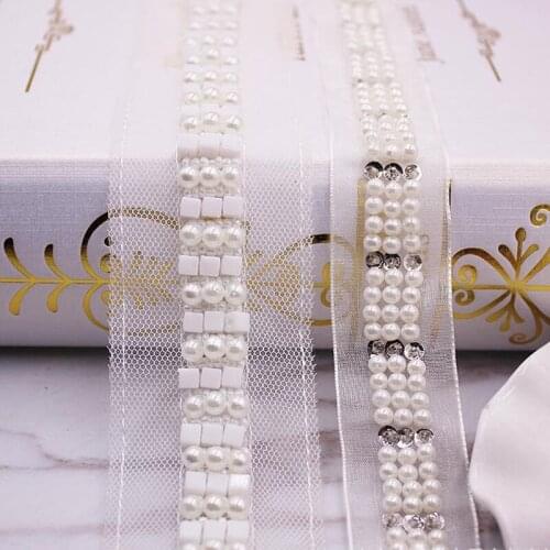 22yards/lot White Pearl Seed Bead Beaded Trims Sew On collar Ribbon 1.2cm Width for Jewelry Headpiece DIY Dress belt