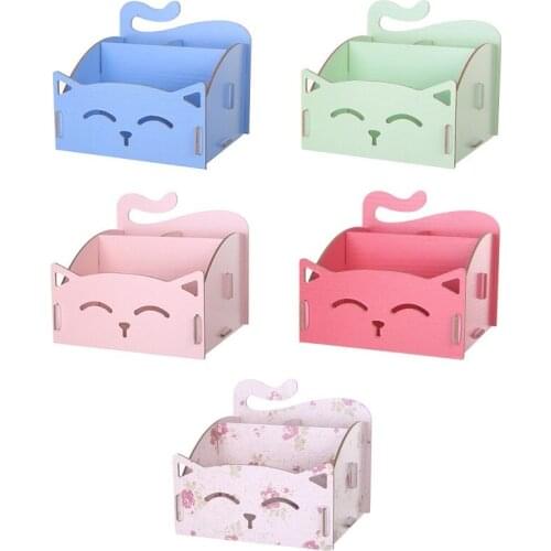 50pcs Wooden Storage Box for Cosmetics Cute Cat Office Pen Box Container Desktop Storage Assembly DIY W9886