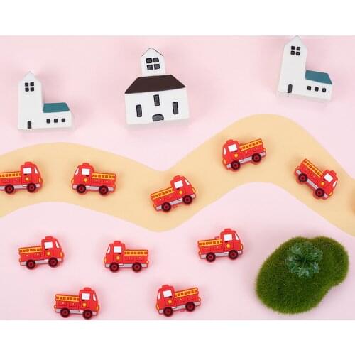 Sunrony 50pcs BPA Free Silicone Beads Fire Trucks Baby Teether DIY Accessories Baby Teething Necklace Chew Silicone Bead