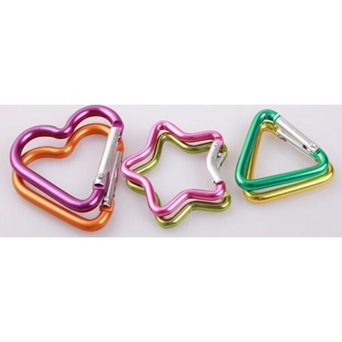 500pcs/lot 5# Size outdoor camping equipment locking Star Keyring quickdraw Heart shape carabiner keychain hook
