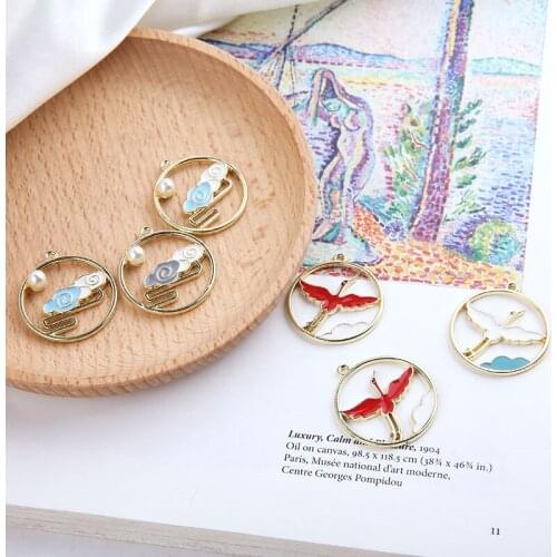 6pcs Chinese style ladies earrings vintage jewelry Fashion Alloy Crane Pearl Cloud Pendant Earrings For Women Diy Accessories