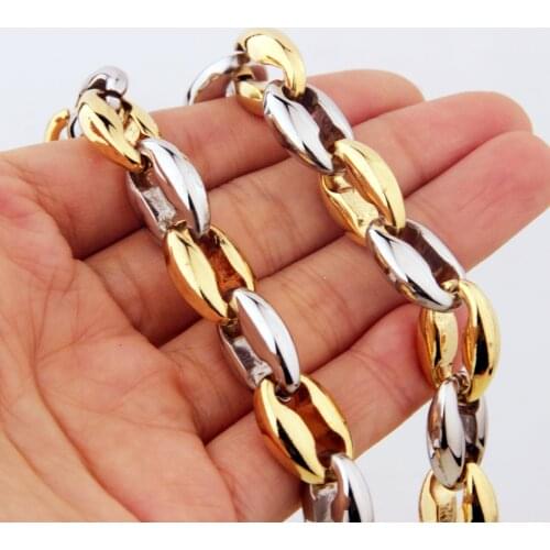 7"-40" 6.5/7.5/12mm Fashion Womens Mens Stainless Steel Gold Silver Color Coffee Beads Bean Chain Necklace