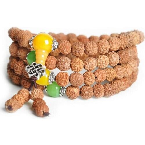 8-9mm Tibetan Buddhism 108 Rudraksha Seeds Prayer Bead Beeswax Mala Necklace