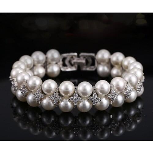 925 Sterling Silver Natural Freshwater Pearl Bracelet Ms. Style Zircon Double Layer Water Drill Chain Bracelet Jewelry