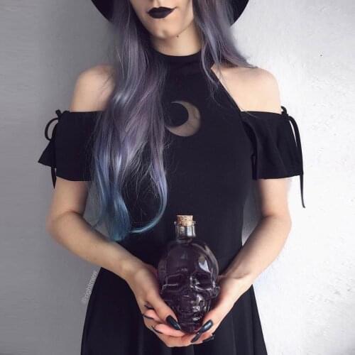 Harajuku Black Dress Women Gothic Spaghetti Strap Backless Off Shoulder Dresses Female Fashion Casual Print Sexy Dress