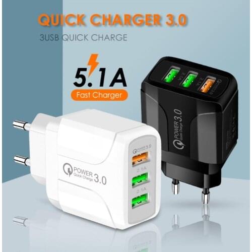 Travel 5.1A QC3.0 Fast Charging 3 USB Ports Wall Charger Adapter for iPhone