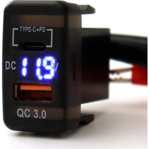 Dual USB Car Charger Adapter for Toyota Landcruiser Prado FJ Cruiser Hiace RAV4 Dashboard Socket with Digital Display Voltmeter