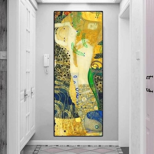 Famous Painting Water Serpents I by Gustav Klimt Canvas Painting Posters and Prints Cuadros Wall Art Picture For Home Decoration