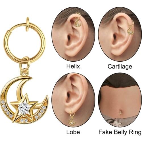Gold Fake Navel Ring Clip Belly Button Rings Fake Clip on Earrings Belly Piercing Ombligo Non Piercing Body Jewerlry