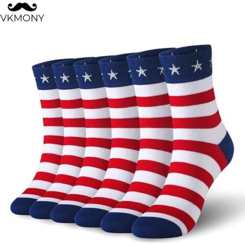Cotton socks men star&stripe pattern man 3 size socks 6pairs/lot (EU 39-46) (US 7.0-12.0) VKMONY