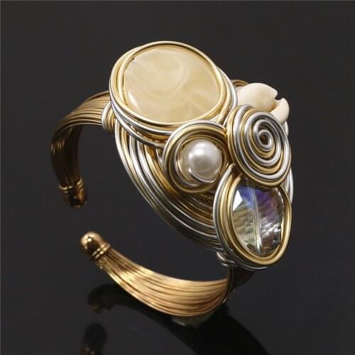 New Arrival Wide Open Women Bracelets & Bangles Rhinestone Pearl Flower Shell Charm Wrap Weave Femme Bracelet Gift Party Jewelry