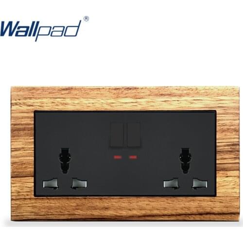 New Arrival 2 Gang 6 Pin Universal Socket With Switches Wallpad Luxury Wall Light Switch Wooden Panel 146 Wall Power Outlet