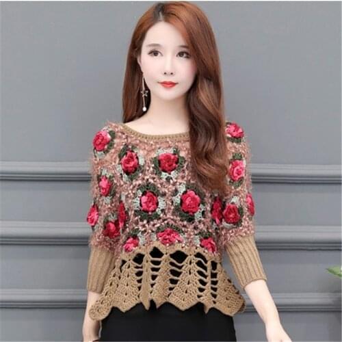 2020 Spring New Listing Short Hollow Flowers Sweater Fashion Women Clothing Casual with Sweater Women Fashion Retro Sweater